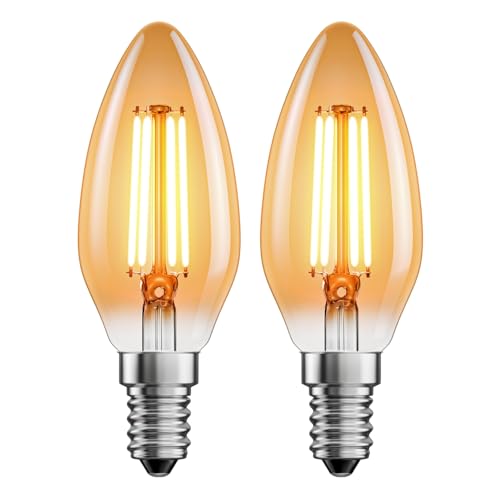 ledscom.de 2 Stück E14 LED Leuchtmittel, Kerze, extra warmweiß (2500 K), 4,1 W, 458lm, goldfarben von ledscom.de
