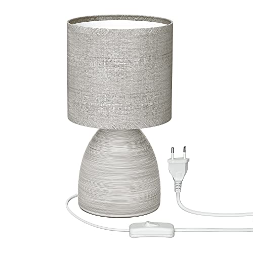 ledscom.de E14 Tischlampe CALA, Keramik, Stoffschirm, grau (Stecker, Schalter) LED Kerze Filament, extra-warm-weiß, 4,1W 458lm von ledscom.de