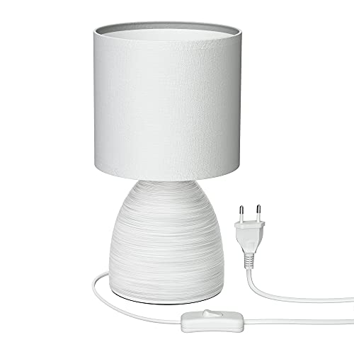 ledscom.de E14 Tischlampe CALA, Keramik, Stoffschirm, weiß (Stecker, Schalter) LED Kerze Filament, extra-warm-weiß, 4,1W 458lm von ledscom.de