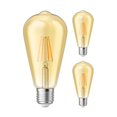 ledscom.de 3 Stück E27 LED Leuchtmittel, ST64, extra warmweiß (2200 K), 4 W, 489lm, goldfarben von ledscom.de