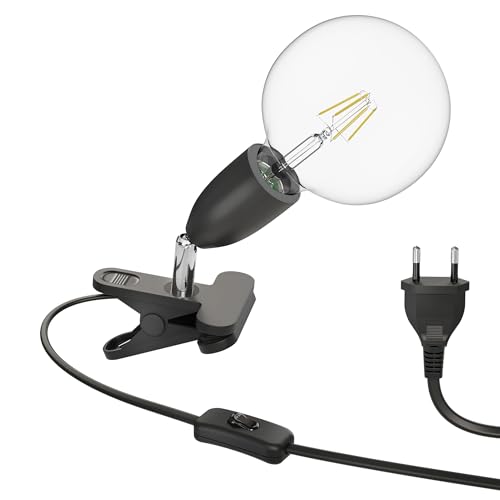 ledscom.de E27 Klemmleuchte LIK, schwarz inkl. E27 G125 Filament Lampe 7,123W warm-weiß 838lm von ledscom.de