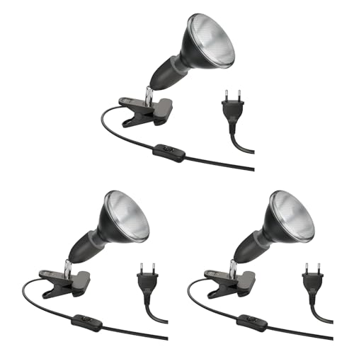 ledscom.de 3 Stück E27 Klemmleuchte LIK, schwarz inkl. PAR38 LED Reflektor-Lampe schwarz 1379lm weiß von ledscom.de