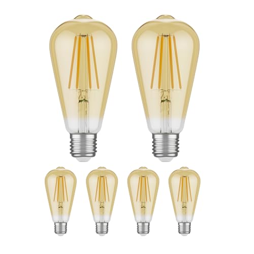 ledscom.de 6 Stück E27 LED Leuchtmittel, ST64, extra warmweiß (2500 K), 7,2 W, 814lm, 3-Stufen-Dimmer, goldfarben ledscom.de 6 Stück E27 LED Leuchtmittel, ST64, extra warmweiß (2500 K), 7,2 W, 814lm, 3-Stufen-Dimmer, goldfarben von ledscom.de