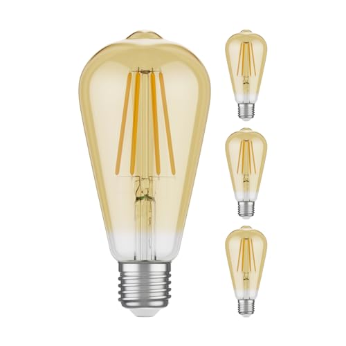 ledscom.de 4 Stück E27 LED Leuchtmittel, ST64, extra warmweiß (2500 K), 7,2 W, 814lm, 3-Stufen-Dimmer, goldfarben ledscom.de 4 Stück E27 LED Leuchtmittel, ST64, extra warmweiß (2500 K), 7,2 W, 814lm, 3-Stufen-Dimmer, goldfarben von ledscom.de