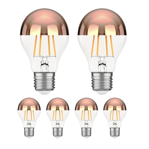 ledscom.de 6 Stück E27 LED Leuchtmittel, A60, warmweiß (2600 K), 7,5 W, 839lm, Kopfspiegel (roségold) von ledscom.de