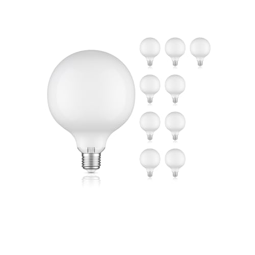 ledscom.de 10 Stück E27 LED Leuchtmittel, G125, warmweiß (2700 K), 4 W, 550lm, Milchglas extra matt von ledscom.de