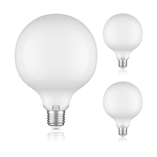 ledscom.de 3 Stück E27 LED Leuchtmittel, G125, warmweiß (2700 K), 4 W, 550lm, Milchglas extra matt von ledscom.de