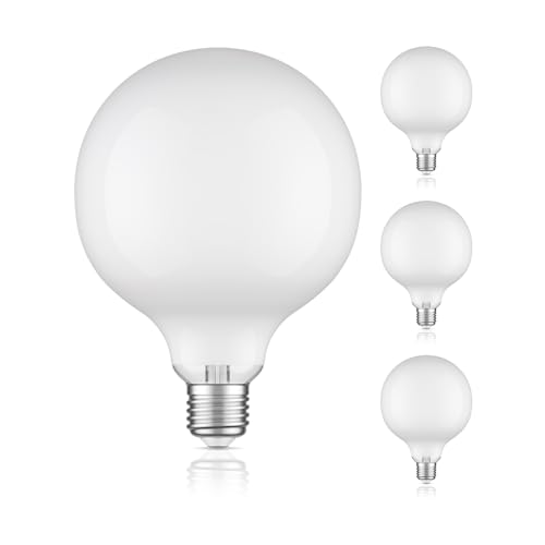 ledscom.de 4 Stück E27 LED Leuchtmittel, G125, warmweiß (2700 K), 4 W, 550lm, Milchglas extra matt von ledscom.de