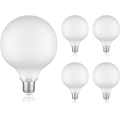 ledscom.de 5 Stück E27 LED Leuchtmittel, G125, warmweiß (2700 K), 6,2 W, 845lm, Milchglas extra matt von ledscom.de