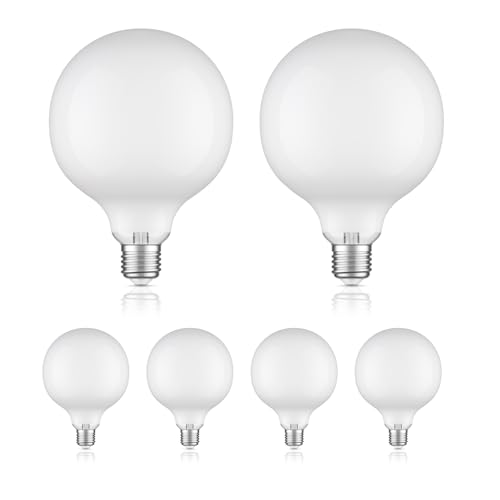ledscom.de 6 Stück E27 LED Leuchtmittel, G125, warmweiß (2700 K), 6,2 W, 845lm, Milchglas extra matt von ledscom.de