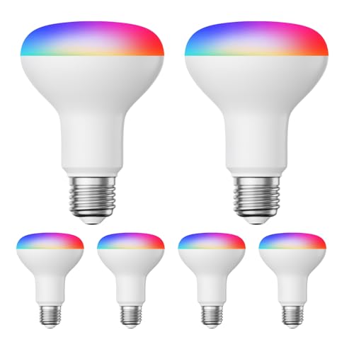 ledscom.de 6 Stück E27 LED RGB Leuchtmittel, R80, warmweiß - kaltweiß (2700-6300 K), 9,9 W, 950lm, Smart Home, WLAN, Alexa, matt von ledscom.de