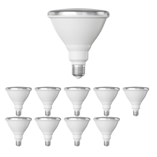 ledscom.de 10 Stück E27 LED Leuchtmittel, PAR38 kurzer Hals, weiß (4000 K), 14,9 W, 1395lm, 41°, Reflektorspiegel (silber) von ledscom.de