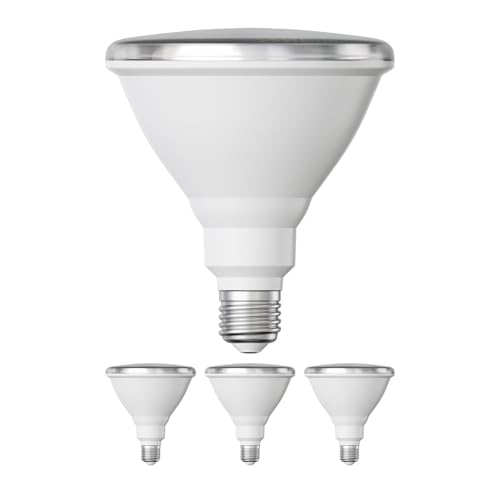 ledscom.de 4 Stück E27 LED Leuchtmittel, PAR38 kurzer Hals, warmweiß (2700 K), 15,7 W, 1152lm, 42°, Reflektorspiegel (silber) von ledscom.de