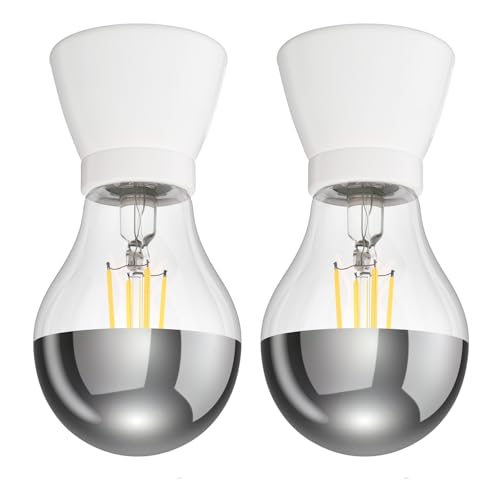 ledscom.de 2 Stück E27 Porzellan Lampen-Fassung MINZ, rund, weiß, inkl. LED Lampe (warmweiß 3,95W 461lm) von ledscom.de