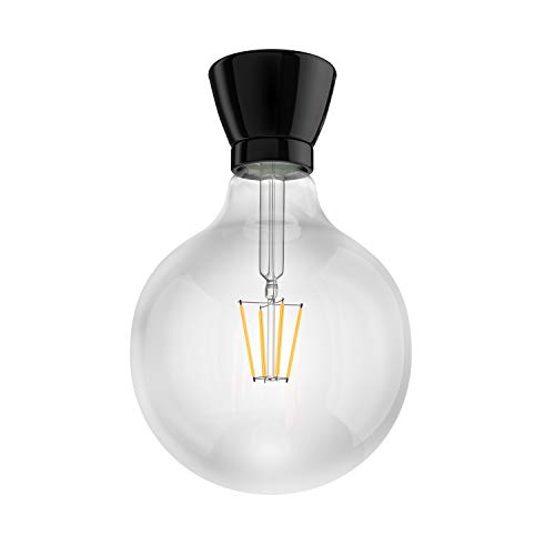 ledscom.de E27 Porzellan Lampen-Fassung MINZ, rund, schwarz, inkl. E27 Lampe (warmweiß, 7,123W, 838lm) von ledscom.de