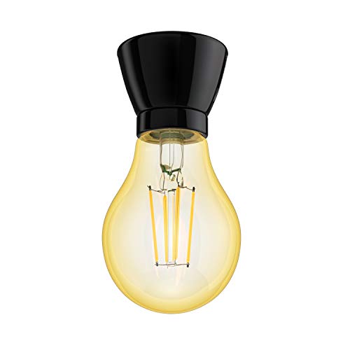 ledscom.de E27 Porzellan Lampen-Fassung MINZ, rund, schwarz, inkl. E27 Lampe Vintage gold (extra-warmweiß 3,99W 471lm) von ledscom.de