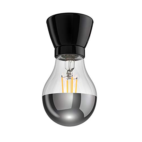 ledscom.de E27 Porzellan Lampen-Fassung MINZ, rund, schwarz, inkl. LED Lampe (warmweiß 3,95W 461lm) von ledscom.de