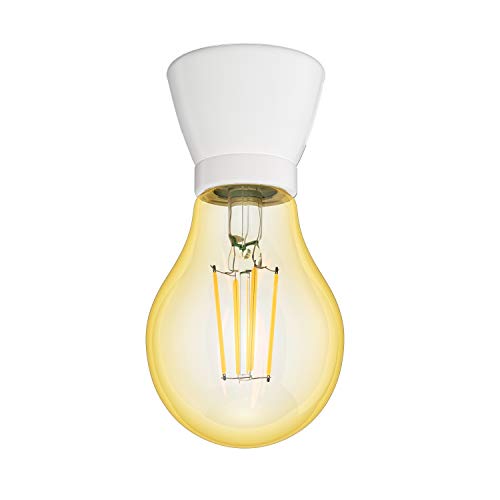 ledscom.de E27 Porzellan Lampen-Fassung MINZ, rund, weiß, inkl. E27 Lampe Vintage gold (extra-warmweiß 3,99W 471lm) von ledscom.de