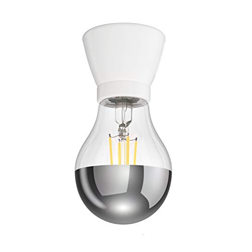 ledscom.de E27 Porzellan Lampen-Fassung MINZ, rund, weiß, inkl. LED Lampe (warmweiß 3,95W 461lm) von ledscom.de