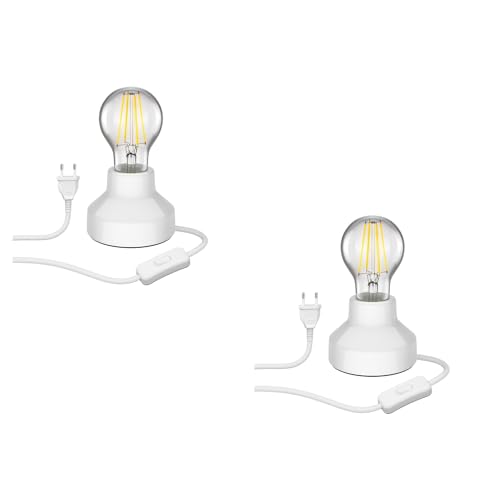 ledscom.de 2 Stück E27 Porzellan Tischlampe TIX rund Stecker Schalter weiß 90mm + LED Lampe 963lm warmweiß 3-Stufen Dimmen von ledscom.de