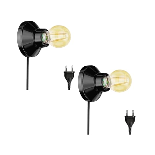 ledscom.de 2 Stück E27 Porzellan Lampen-Fassung Elektra, rund Stecker Schalter, schwarz + LED gold max. 778lm, 3-Stufen dimmen, extra-warmweiß von ledscom.de