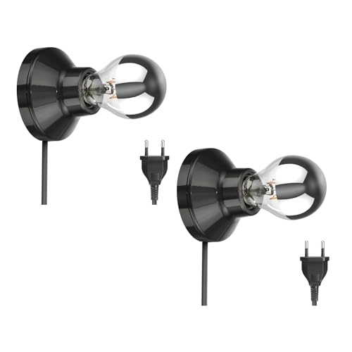 ledscom.de 2 Stück E27 Porzellan Lampen-Fassung Elektra, rund mit Stecker und Schalter, schwarz 90mm inkl. E27 Leuchtmittel 461lm warmweiß von ledscom.de