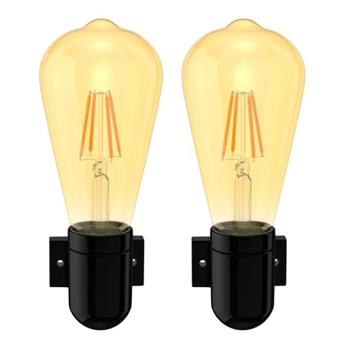 ledscom.de 2 Stück E27 Porzellan Wand-Fassung FEL, schwarz, inkl. E27 Lampe Retro gold 3,83W extra-warm-weiß 489lm von ledscom.de