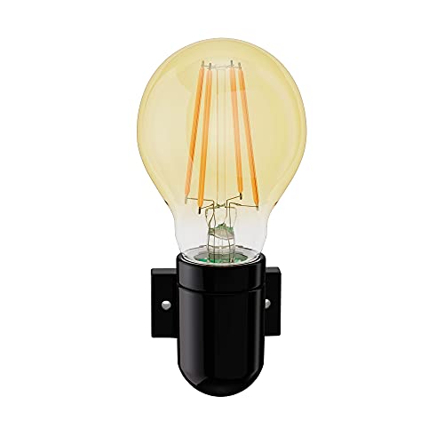 ledscom.de E27 Porzellan Wand-Fassung FEL, schwarz, inkl. Lampe gold max. 778lm, 3-Stufen dimmen, extra-warmweiß von ledscom.de