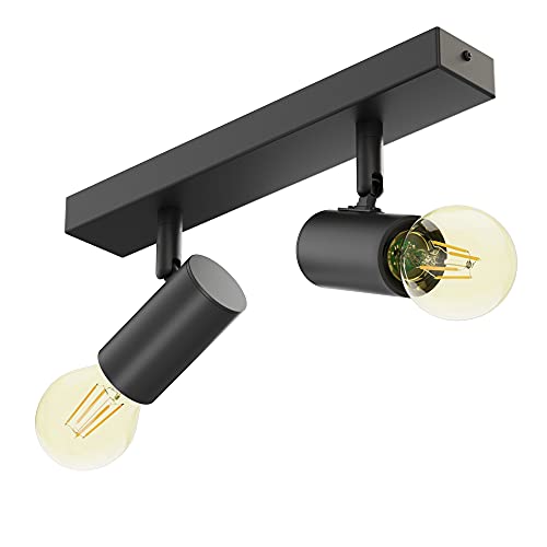 ledscom.de E27 Vintage Decken-Leuchte FARE, Retro, schwarz, schwenkbar, 2-flammig +LED Lampen gold je max. je 778lm extra-warmweiß 3-Stufen Dimmen von ledscom.de