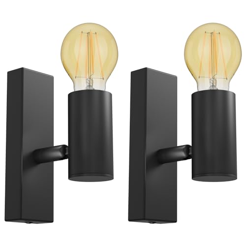 ledscom.de 2 Stück E27 Vintage Wand-Leuchte FARE, Retro, schwarz, schwenkbar + LED Lampe gold max. 778lm, 3-Stufen dimmen, extra-warmweiß von ledscom.de