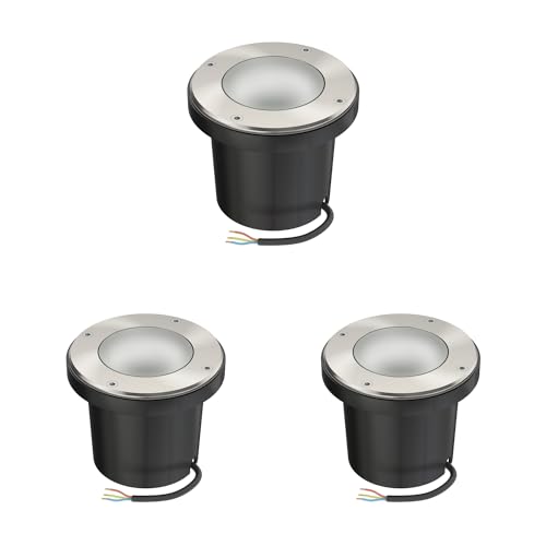 ledscom.de 3 Stück Bodeneinbauleuchte BOFU für außen, IP67, schwenkbar, edelstahl, rund, 150mm Ø, 1x GU10 max. 15W, Milchglas von ledscom.de