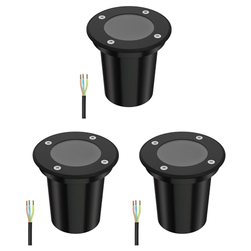 ledscom.de 3 Stück Bodeneinbauleuchte BOLI für außen, IP67, schwarz, rund, 108mm Ø, 1x GU10 max. 15W, gefrostet von ledscom.de