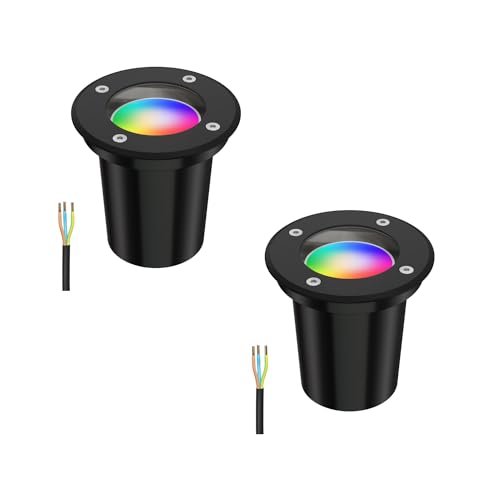 ledscom.de 2 Stück Bodeneinbauleuchte BOLI für außen, IP67, schwarz, rund, 108mm Ø inkl. LED RGB Lampe, smart 473lm von ledscom.de