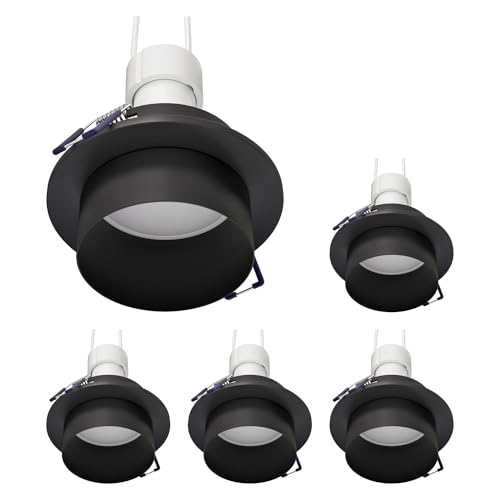 ledscom.de 5 Stück Deckeneinbaurahmen KRON, rund, schwarz matt, inkl. GU10 LED 450lm, warmweiß von ledscom.de