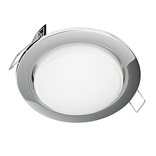 ledscom.de Einbaustrahler Zobe flach chrom rund + LED Lampe 541lm warm-weiß 3-Stufen Dimmen ohne Dimmer mit Lichtschalter 107mm Ø Lochkreis 90mm Ø von ledscom.de