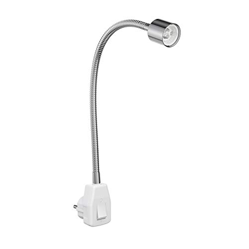 ledscom.de Steckdosenleuchte/Leselampe LESCH, Schwanenhals, chrom/weiß, 1x GU10 max. 10W von ledscom.de