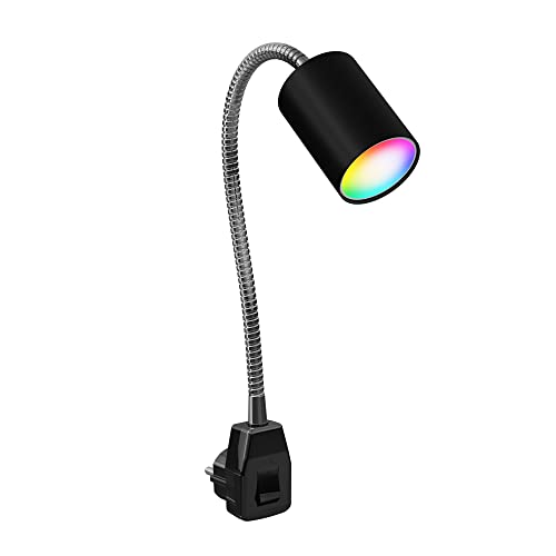 ledscom.de GU10 Steckdosenlampe WAIKA Schwanenhals, Schalter, schwarz inkl. Smart Home RGBW GU10 LED von ledscom.de