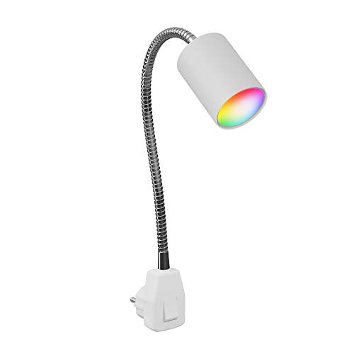 ledscom.de GU10 Steckdosenlampe WAIKA Schwanenhals, Schalter, weiß inkl. Smart Home RGBW GU10 LED von ledscom.de