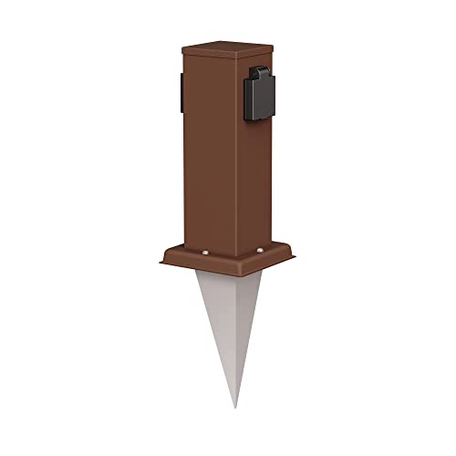 ledscom.de Garten-Steckdosen-Säule Polly mit Erdspieß für außen, IP44, 2-Fach, braun, eckig, 27cm von ledscom.de