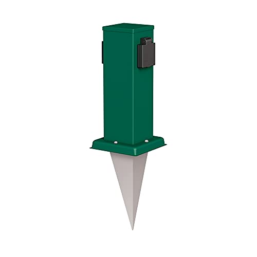 ledscom.de Garten-Steckdosen-Säule Polly mit Erdspieß für außen, IP44, 2-Fach, grün, eckig, 27cm von ledscom.de