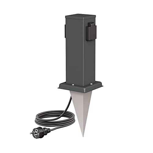 ledscom.de Garten-Steckdosen-Säule Polly mit Erdspieß und 2m Kabel für außen, IP44, 2-Fach, anthrazit, eckig, 27cm ledscom.de Garten-Steckdosen-Säule Polly mit Erdspieß und 2m Kabel für außen, IP44, 2-Fach, anthrazit, eckig, 27cm von ledscom.de