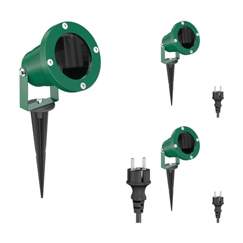 ledscom.de 3 Stück Gartenstrahler DUK mit Erdspieß für außen, IP65, Stecker, grün, 1 x GU10 max. 15W von ledscom.de