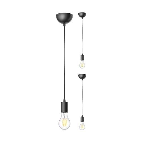 ledscom.de 3 Stück Pendelleuchte DORI, schwarz matt, inkl. E27 Lampe (warmweiß, 11,88W, 1600lm) von ledscom.de