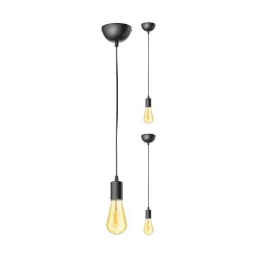 ledscom.de 3 Stück Pendelleuchte DORI, schwarz matt, inkl. E27 Lampe Vintage Retro gold 3,83W extra-warm-weiß 489lm von ledscom.de