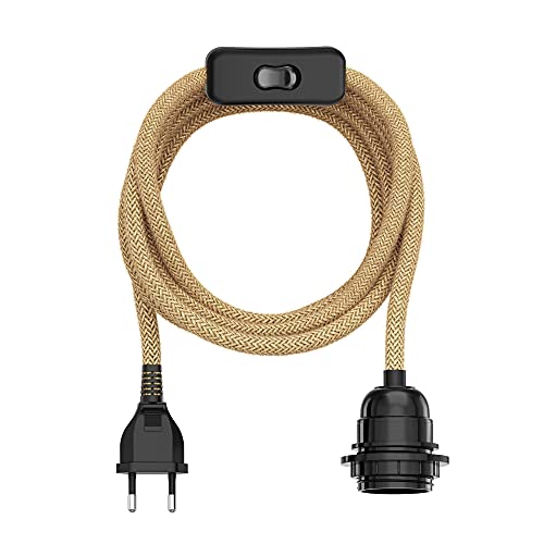 ledscom.de Hanf-Kabel/Textilkabel LEKA, Stecker, Schalter, beige, 3 m, Lampen-Fassung, 1x E27 max. 60W von ledscom.de