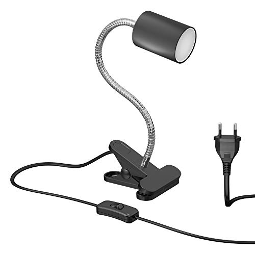 ledscom.de Klemmleuchte WAIKA Schwanenhals und Schalter schwarz matt + LED Lampe weiß 3-Stufen Dimmen 609lm von ledscom.de
