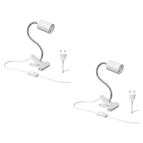 ledscom.de 2 Stück Klemmleuchte WAIKA mit Schwanenhals und Schalter weiß matt, inkl. GU10 LED Lampe (warmweiß, 5,4W, 510lm, 50°) von ledscom.de