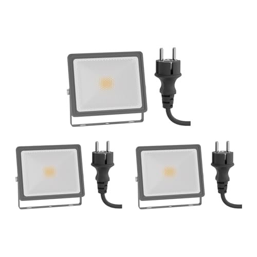 ledscom.de 3 Stück LED Gartenstrahler FLIN für außen, IP66, Stecker, grau, 11,5 W, 837lm, warmweiß von ledscom.de