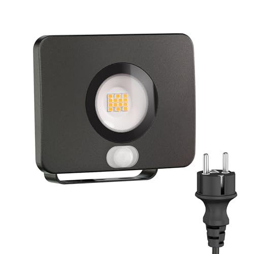 ledscom.de LED Gartenstrahler WEGA für außen, IP44, Bewegungsmelder, Stecker, schwarz, 11,9 W, 880lm, weiß, Bewegungsmelder, Wandleuchte, Außenstrahler, Draussen, Gartenleuchte, Wandstrahler, Wand von ledscom.de