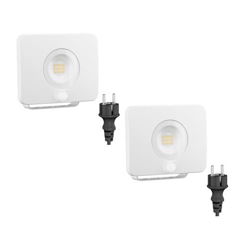 ledscom.de 2 Stück LED Gartenstrahler WEGA für außen, IP44, Bewegungsmelder, Stecker, 11,7 W, 951lm, warmweiß, Bewegungsmelder von ledscom.de